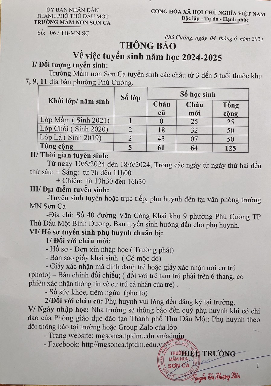 Chỉ tiêu, thời gian tuyển sinh năm học 2024-2025